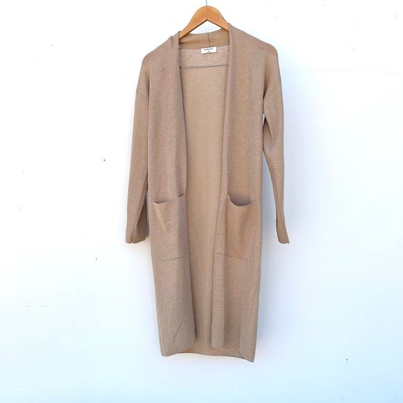 Babaton Aritzia Mid-Length Duster Cardigan Open Long Nude Tan Knit Small - Picture 2 of 9